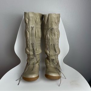 Sorel Shoes Sorel Firenzy Winter Tall Leather Boots Sesame Pleated Stretch Calf